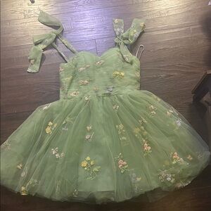 Green Floral Embroidered Dress